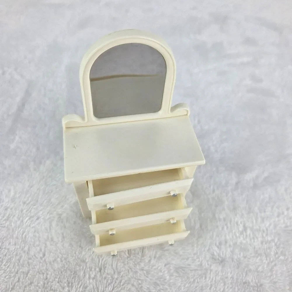 Vintage 1970s Fisher Price Dollhouse Bedroom Set Bed Dresser Bedding Mirror
